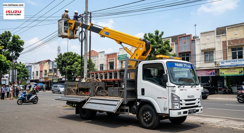 ISUZU NMR L aplikasi Crane Skylift