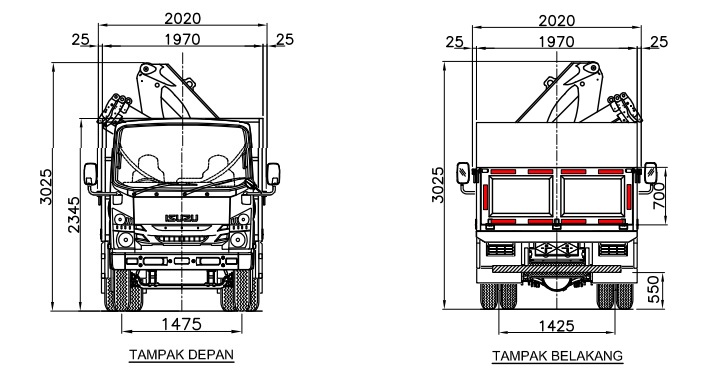 DRAWING CRAN TRUK ISUZU NMR L TAMPAK DEPAN
