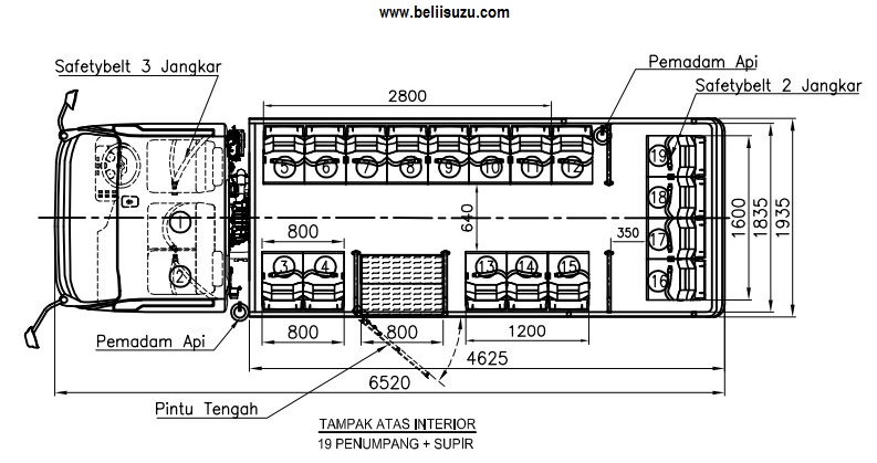 Desain LY OUT bangku penumpang isuzu MANHAULER 16 seat